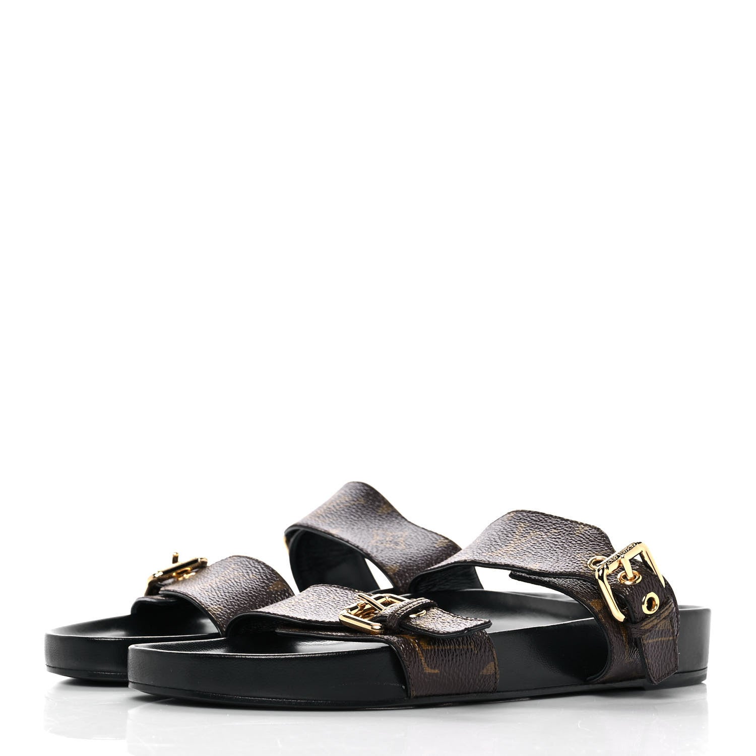 LOUIS VUITTON BOM DIA FLAT MULE IN BLACK PATENT MONOGRAM