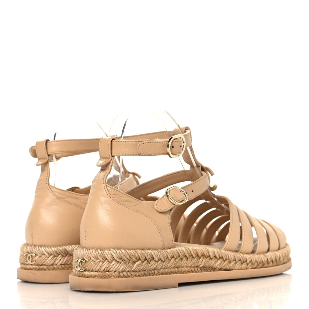LAMBSKIN ESPADRILLE SANDALS BEIGE