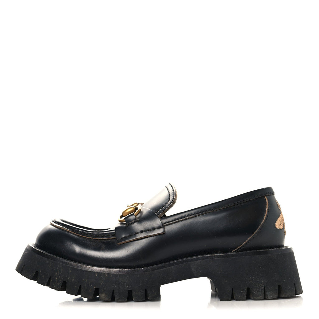CORDOVAN LUX WOMENS HARALD HORSEBIT 25MM PLATFORM LOAFERS BLACK