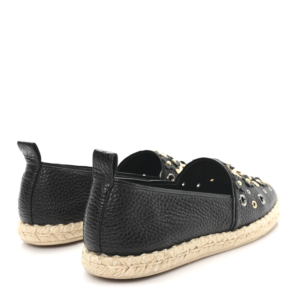 CALFSKIN TROPICAL BLOOM ESPADRILLE FLAT BLACK