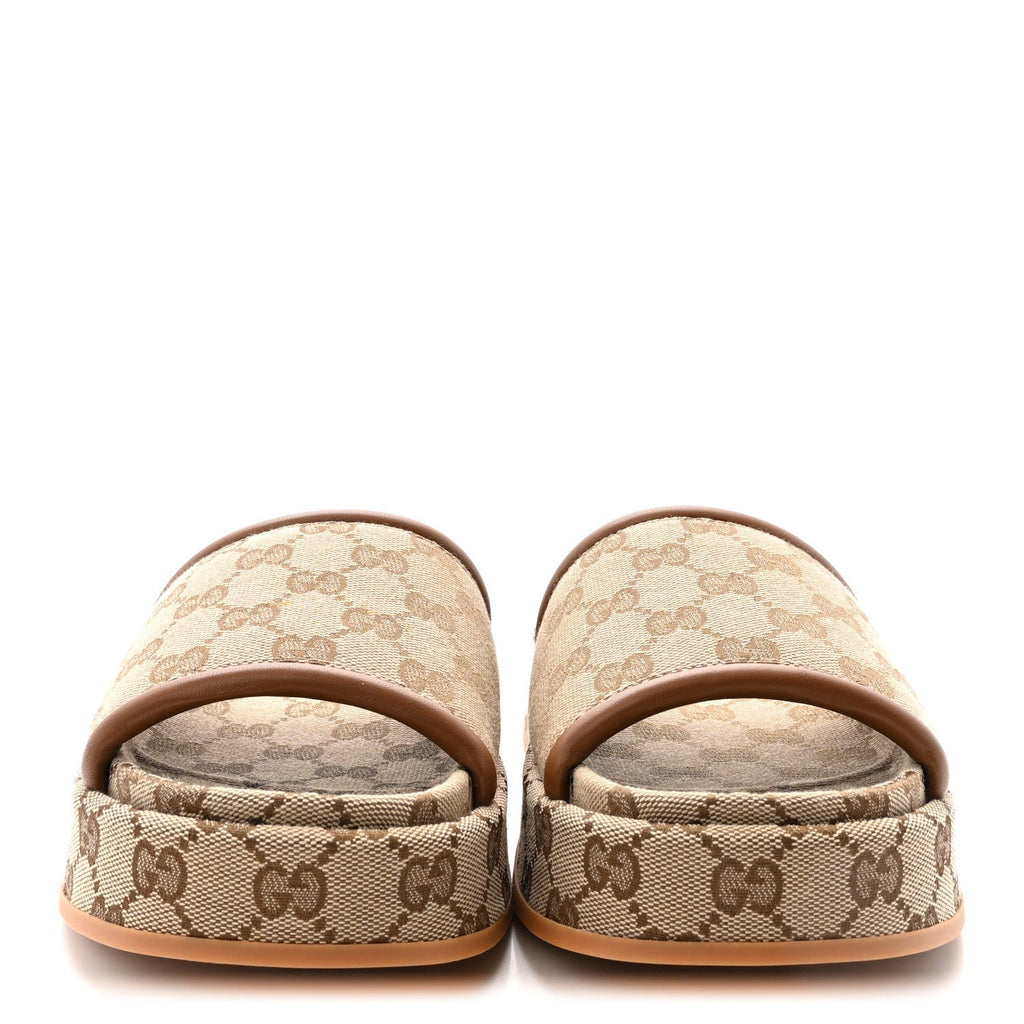 ORIGINAL GG CANVAS MONOGRAM WOMENS GG PLATFORM SANDALS BEIGE DARK BROWN