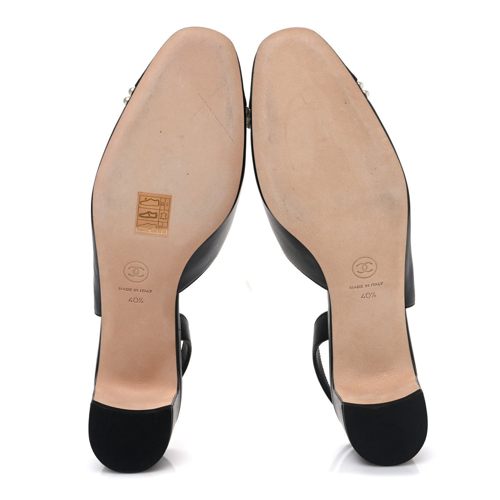LAMBSKIN GROSGRAIN PEARL CAP TOE CC SLINGBACK PUMPS BLACK