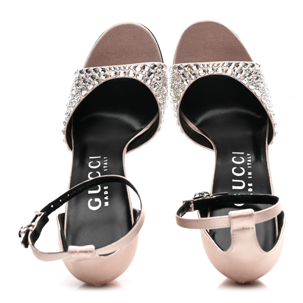 SATIN CRYSTAL ANKLE STRAP SANDAL PUMPS SKIN ROSE