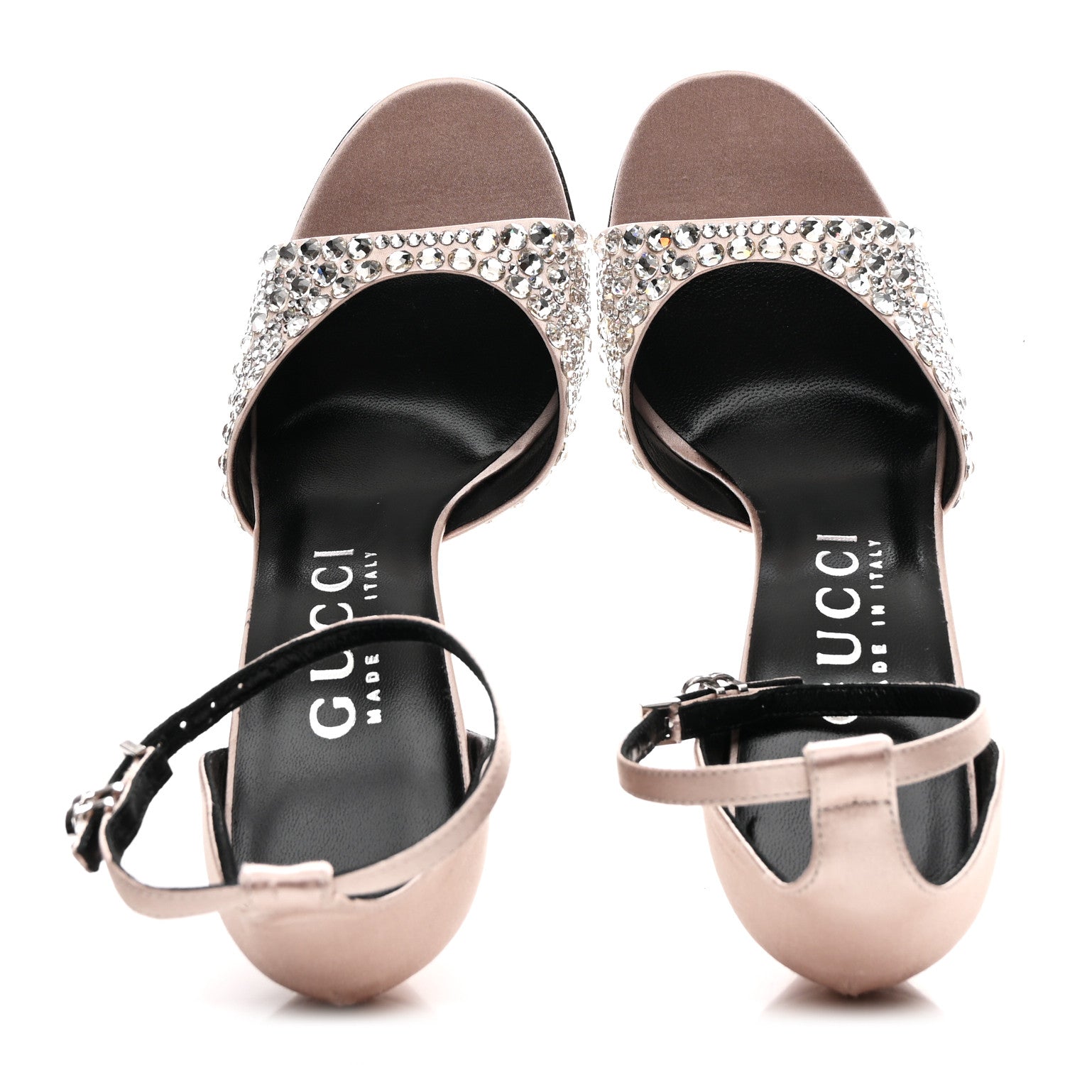 SATIN CRYSTAL ANKLE STRAP SANDAL PUMPS SKIN ROSE