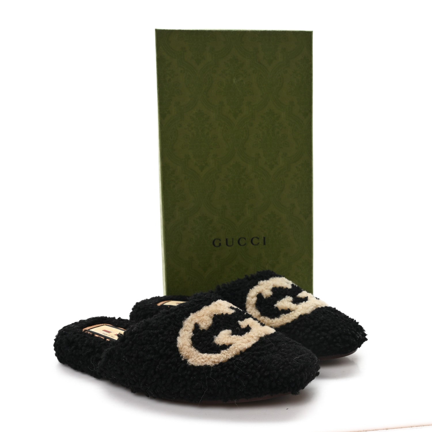 FAUX SHEARLING INTERLOCKING G WOMENS EILEEN SLIPPERS BUTTERSCOTCH BLACK