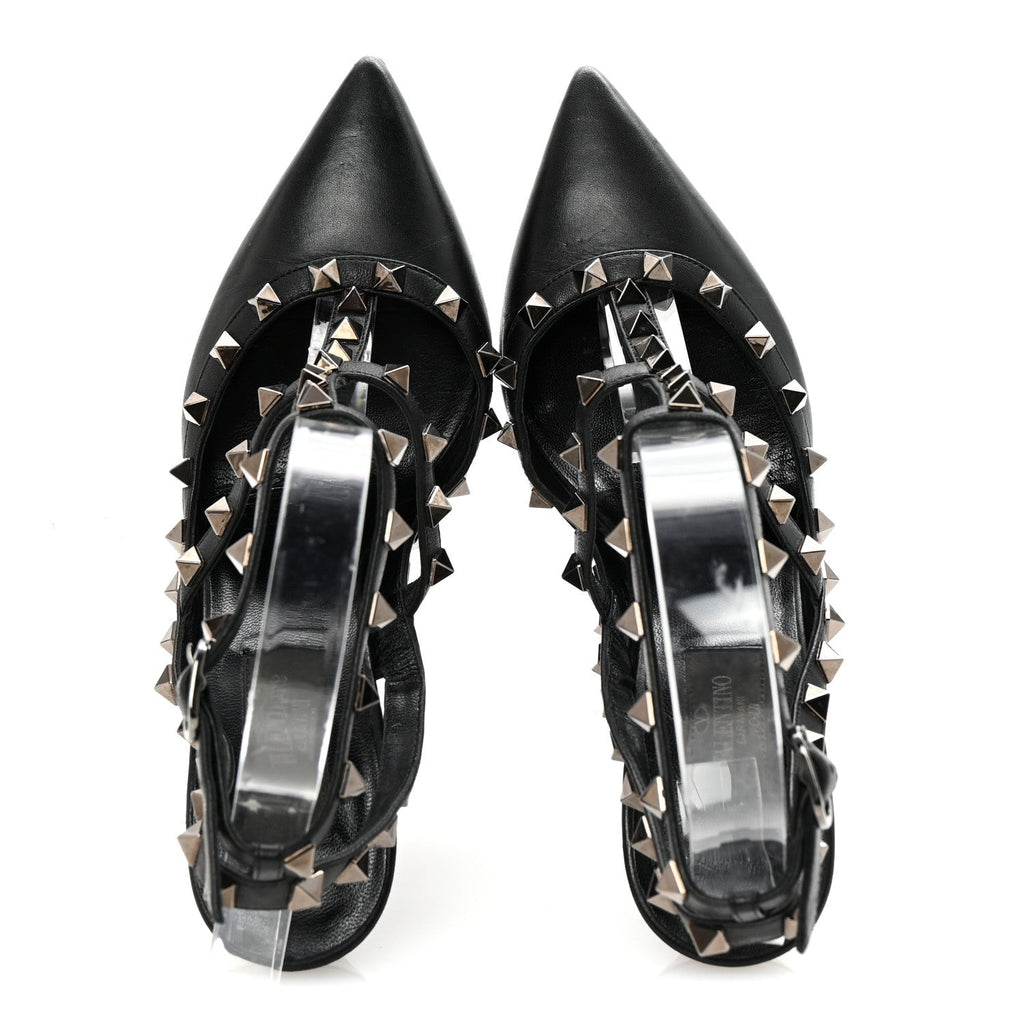 CALFSKIN NAPPA ROCKSTUD ANKLE STRAP 100MM PUMPS BLACK