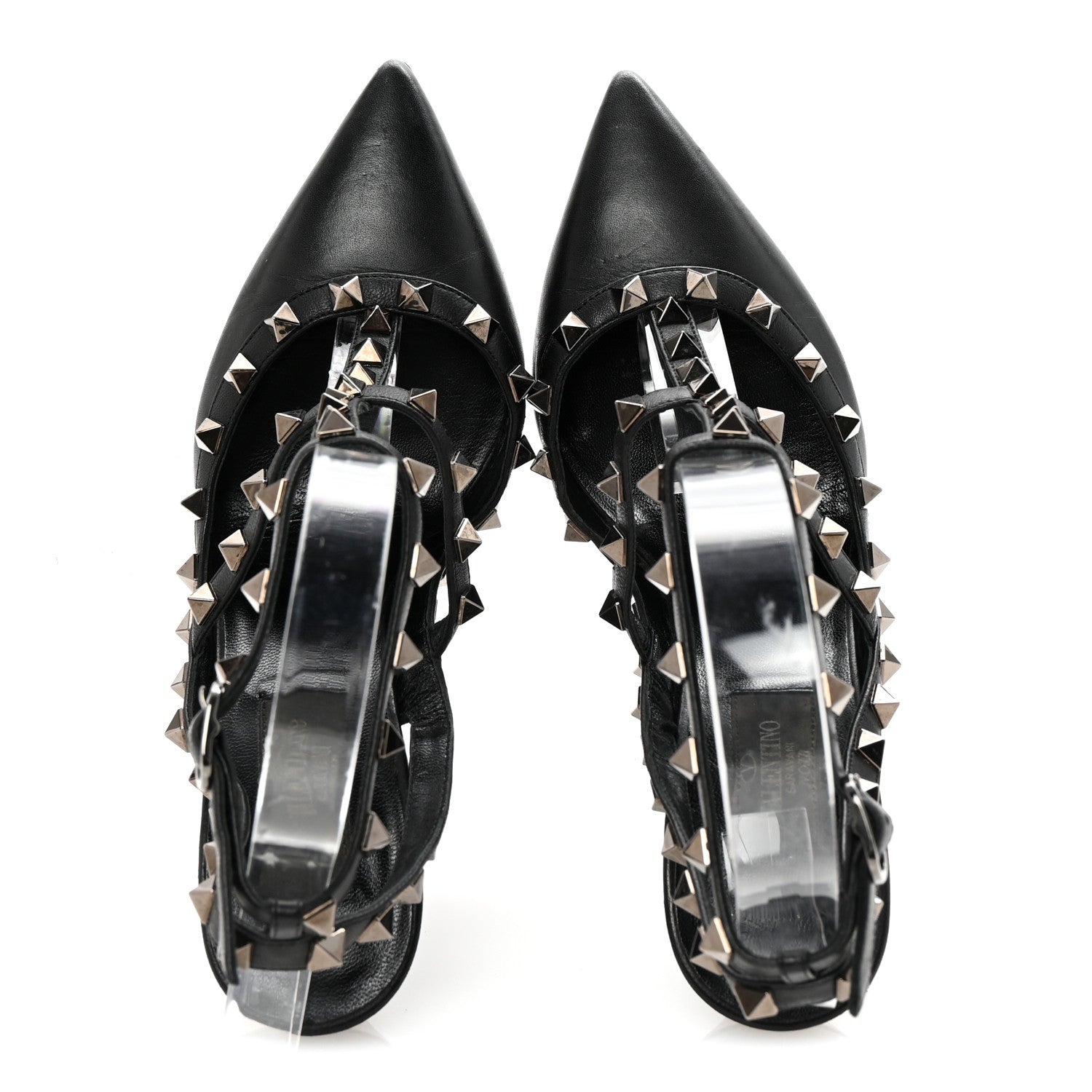 CALFSKIN NAPPA ROCKSTUD ANKLE STRAP 100MM PUMPS BLACK