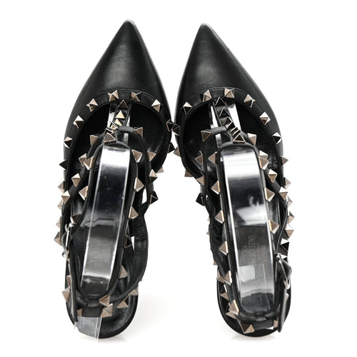 CALFSKIN NAPPA ROCKSTUD ANKLE STRAP 100MM PUMPS BLACK