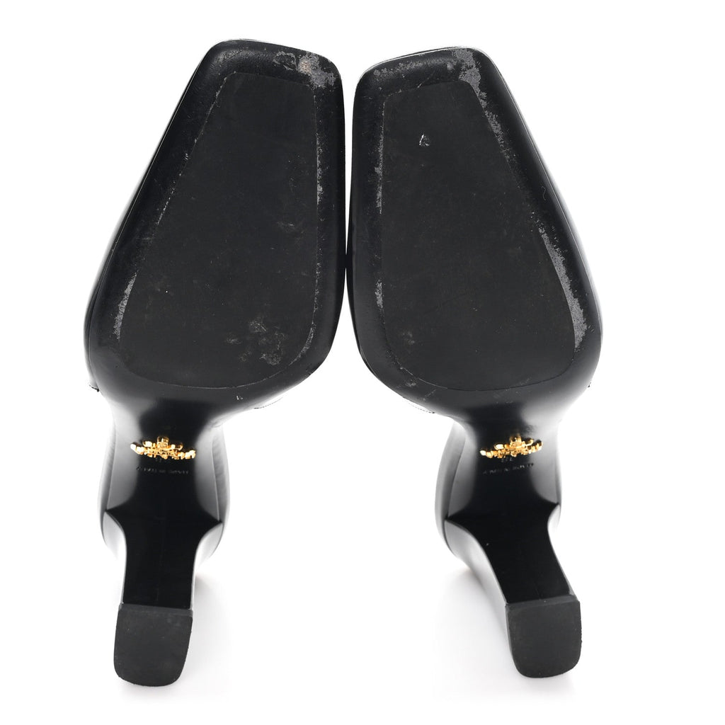 PATENT CALFSKIN SQUARE TOE 85MM SLINGBACK PUMPS BLACK