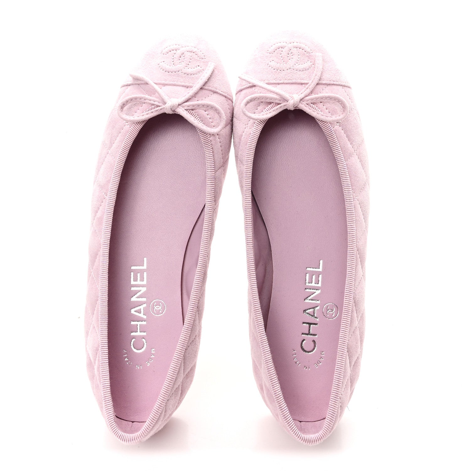 SUEDE QUILTED CAP TOE CC BALLERINA FLATS LIGHT PINK
