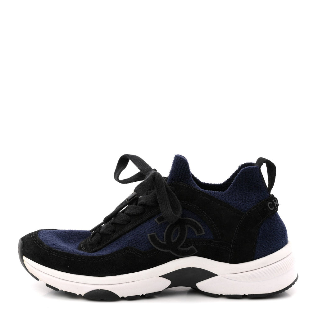 KNIT FABRIC SUEDE CALFSKIN WOMENS CC SNEAKERS NAVY BLACK