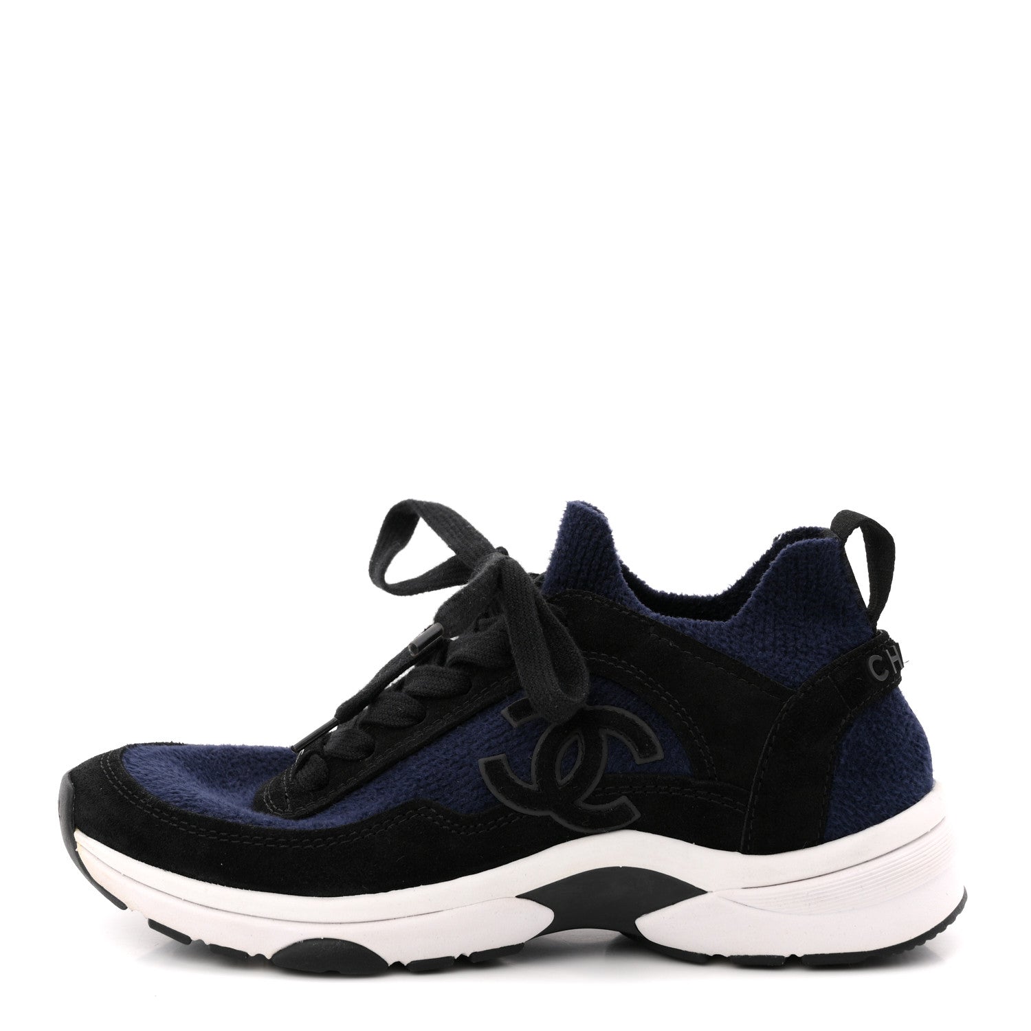 KNIT FABRIC SUEDE CALFSKIN WOMENS CC SNEAKERS NAVY BLACK
