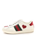 CALFSKIN WEB HEART EMBROIDERED WOMENS ACE SNEAKERS WHITE
