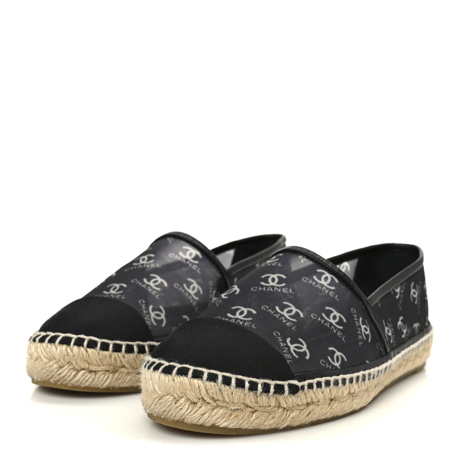 MESH GROSGRAIN CC ESPADRILLES BLACK WHITE