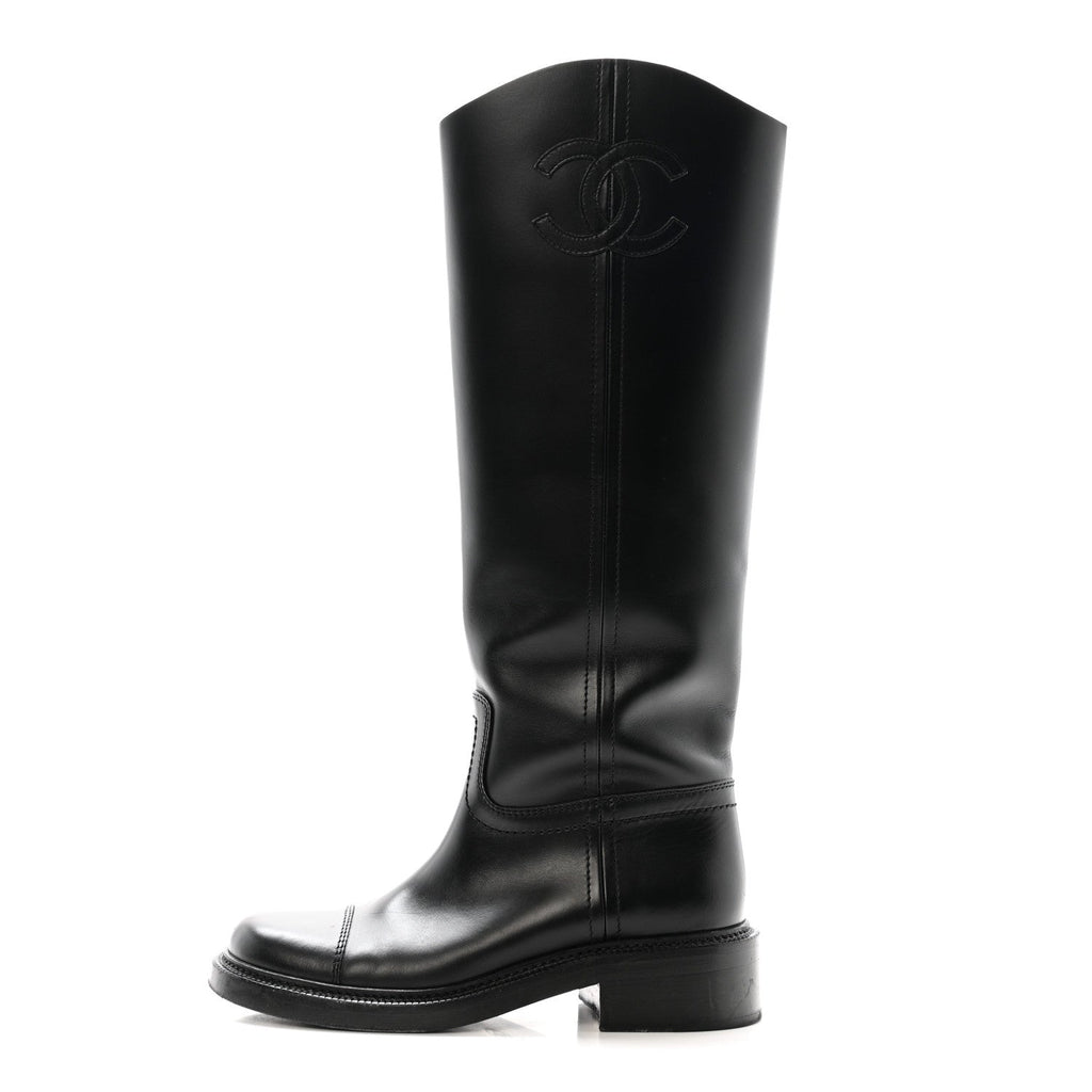 CALFSKIN CAP TOE CC RIDING BOOTS BLACK