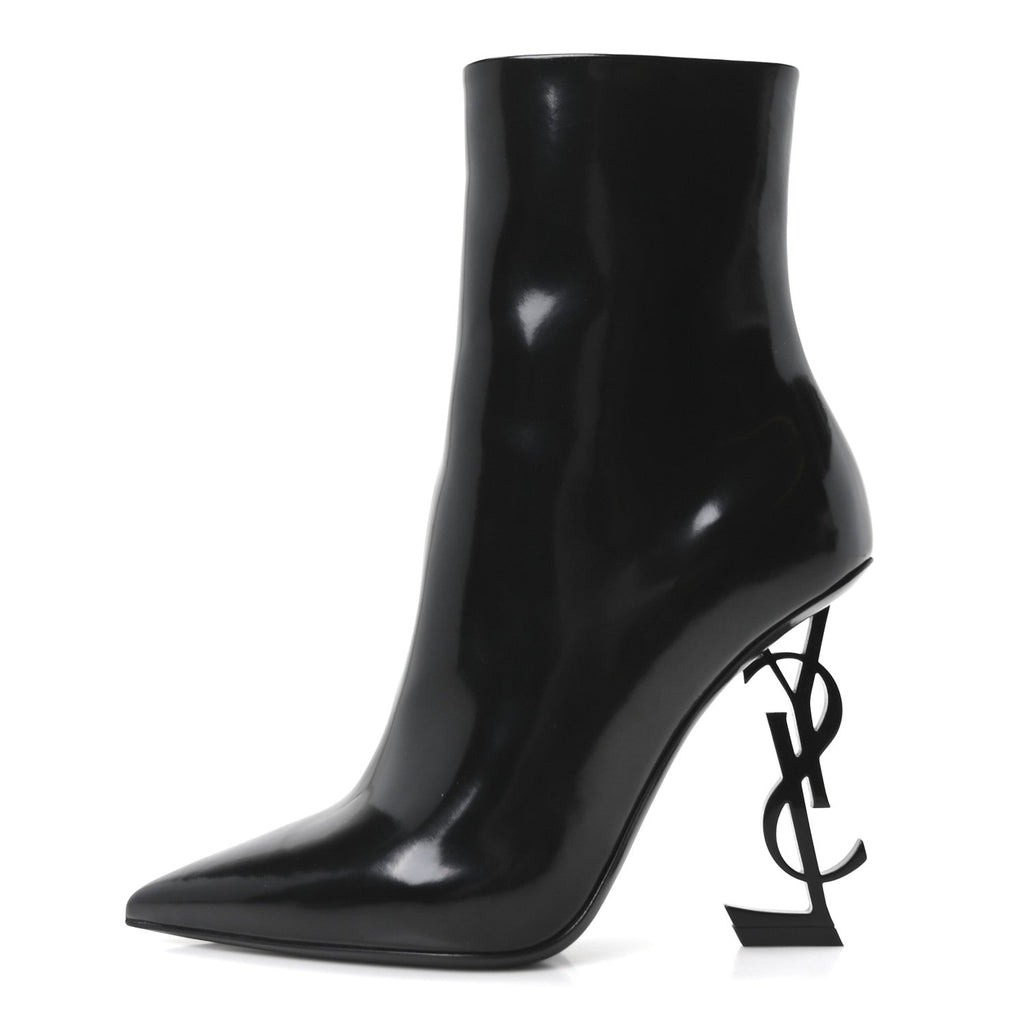 GLAZED CALFSKIN OPYUM ANKLE BOOTS BLACK