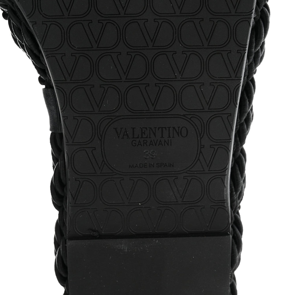 CALFSKIN SILK TORCHON VLOGO PLATFORM ESPADRILLE 100 WEDGE SANDALS BLACK
