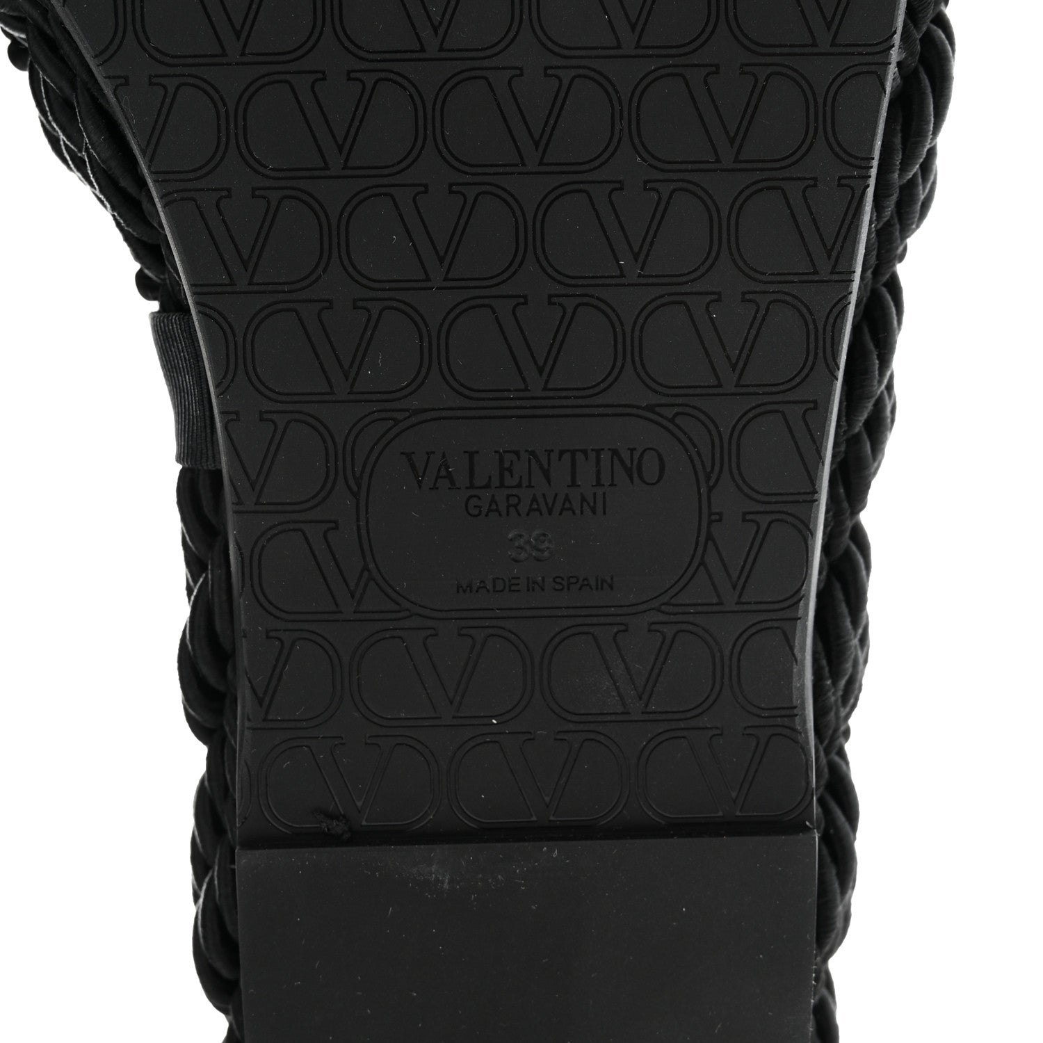 CALFSKIN SILK TORCHON VLOGO PLATFORM ESPADRILLE 100 WEDGE SANDALS BLACK