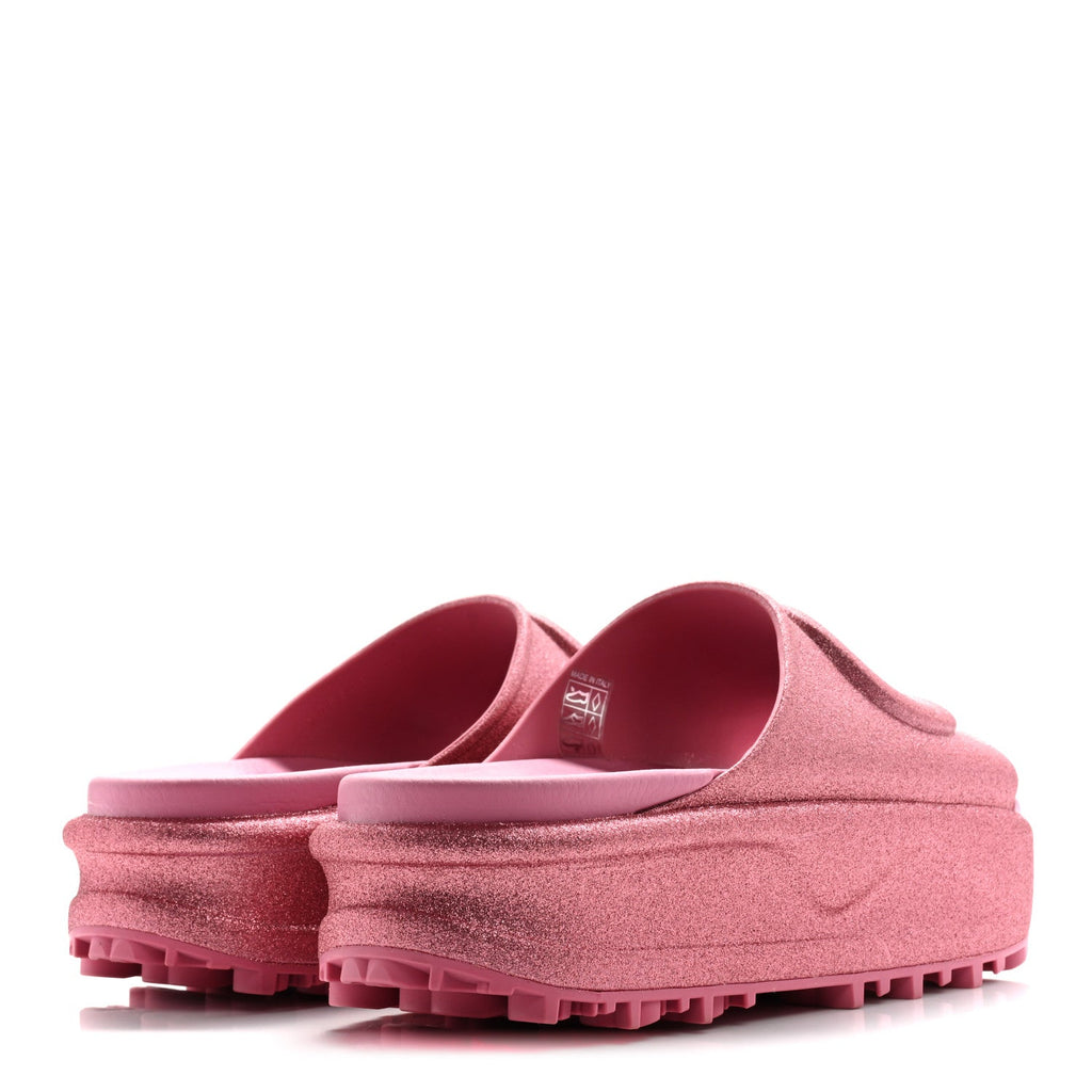 GLITTER RUBBER WOMENS INTERLOCKING G PLATFORM 42MM SLIDE SANDALS ROSE