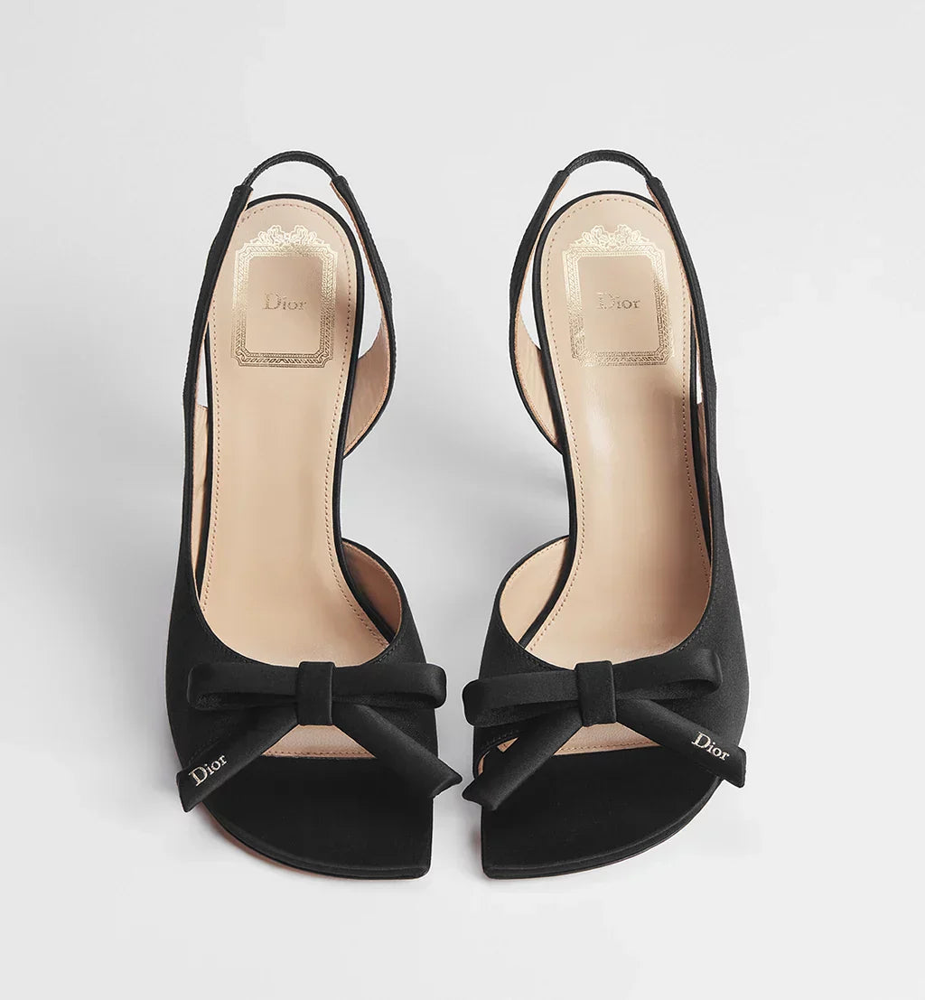 DIOR BOW HEELED SLINGBACK SANDAL BLACK