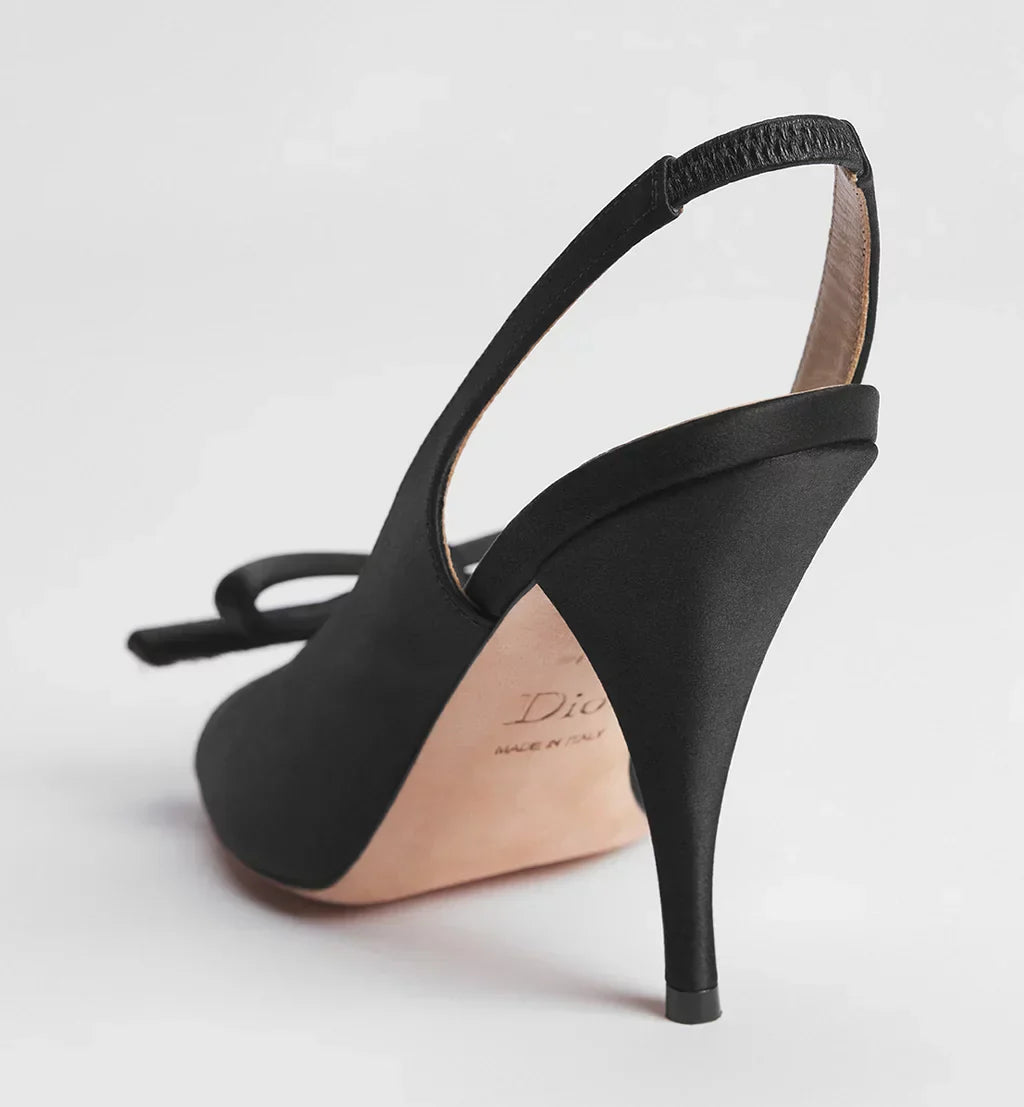 DIOR BOW HEELED SLINGBACK SANDAL BLACK
