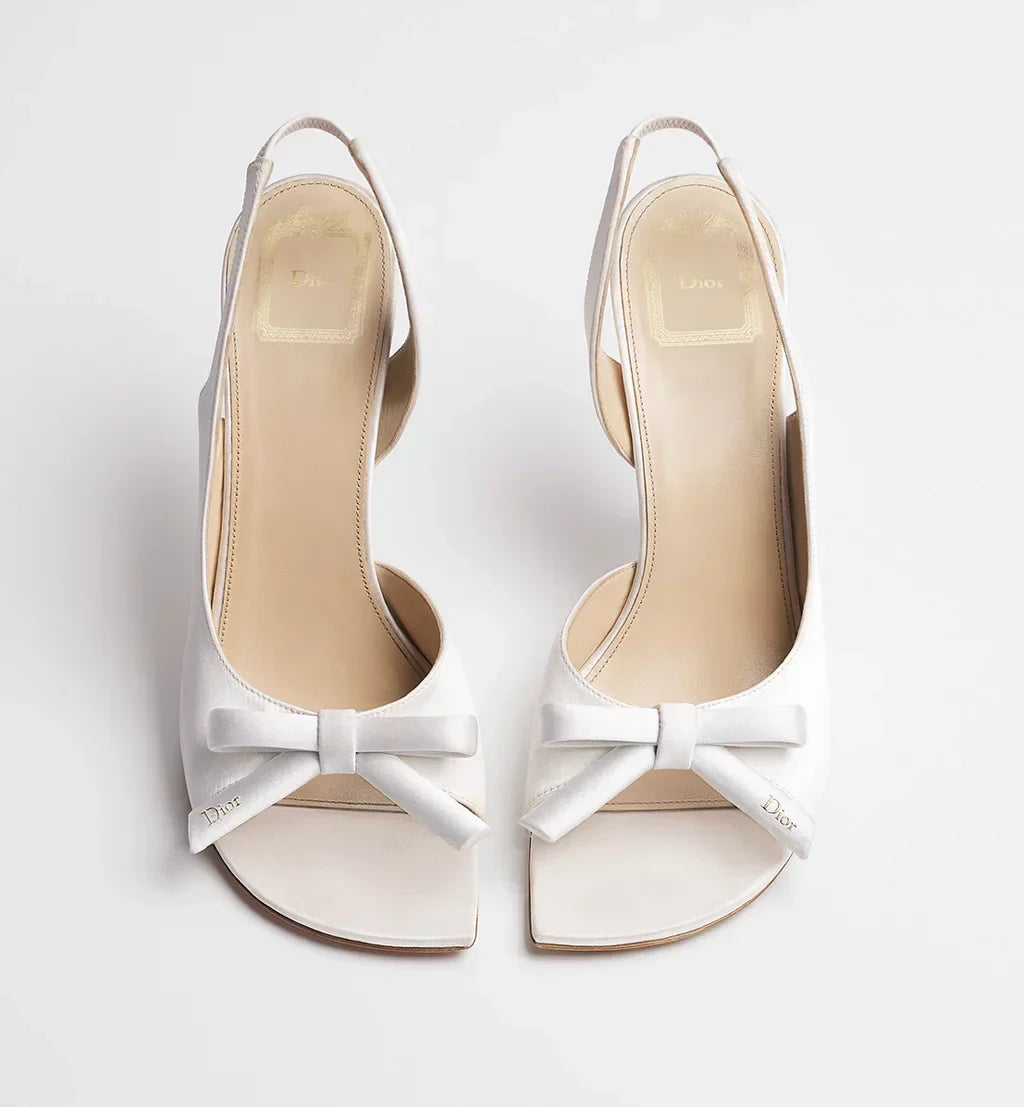 DIOR BOW HEELED SLINGBACK SANDAL WHITE