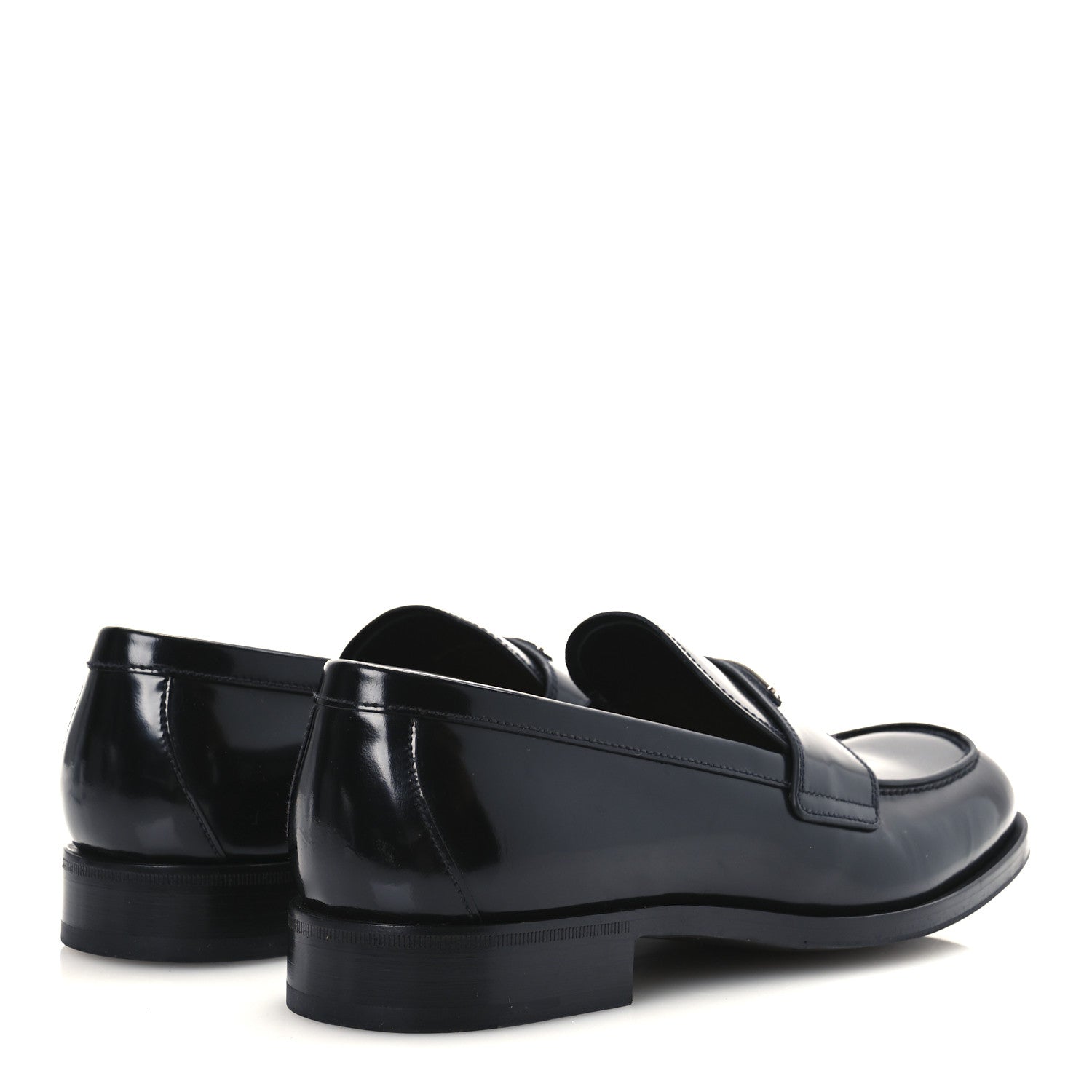 SPAZZOLATO FUME METAL TRIANGLE LOGO MENS LOAFERS BLACK