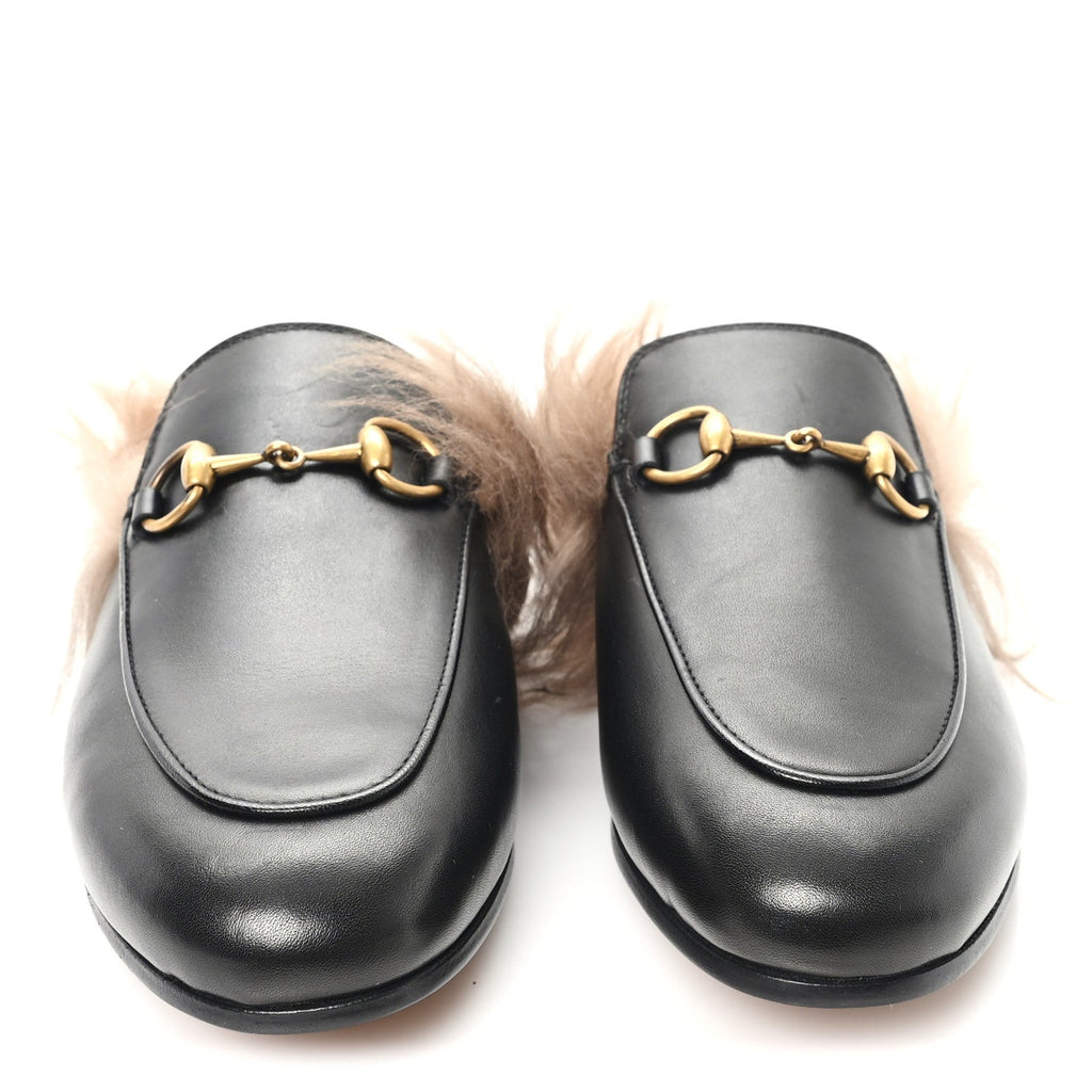 CALFSKIN FUR WOMENS PRINCETOWN SLIPPERS BLACK