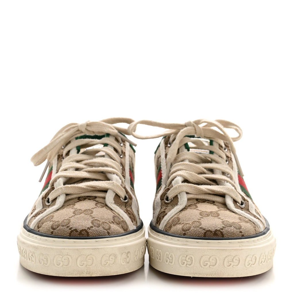 GG MONOGRAM WEB WOMENS 1977 TENNIS SNEAKERS BEIGE EBONY MYSTIC WHITE