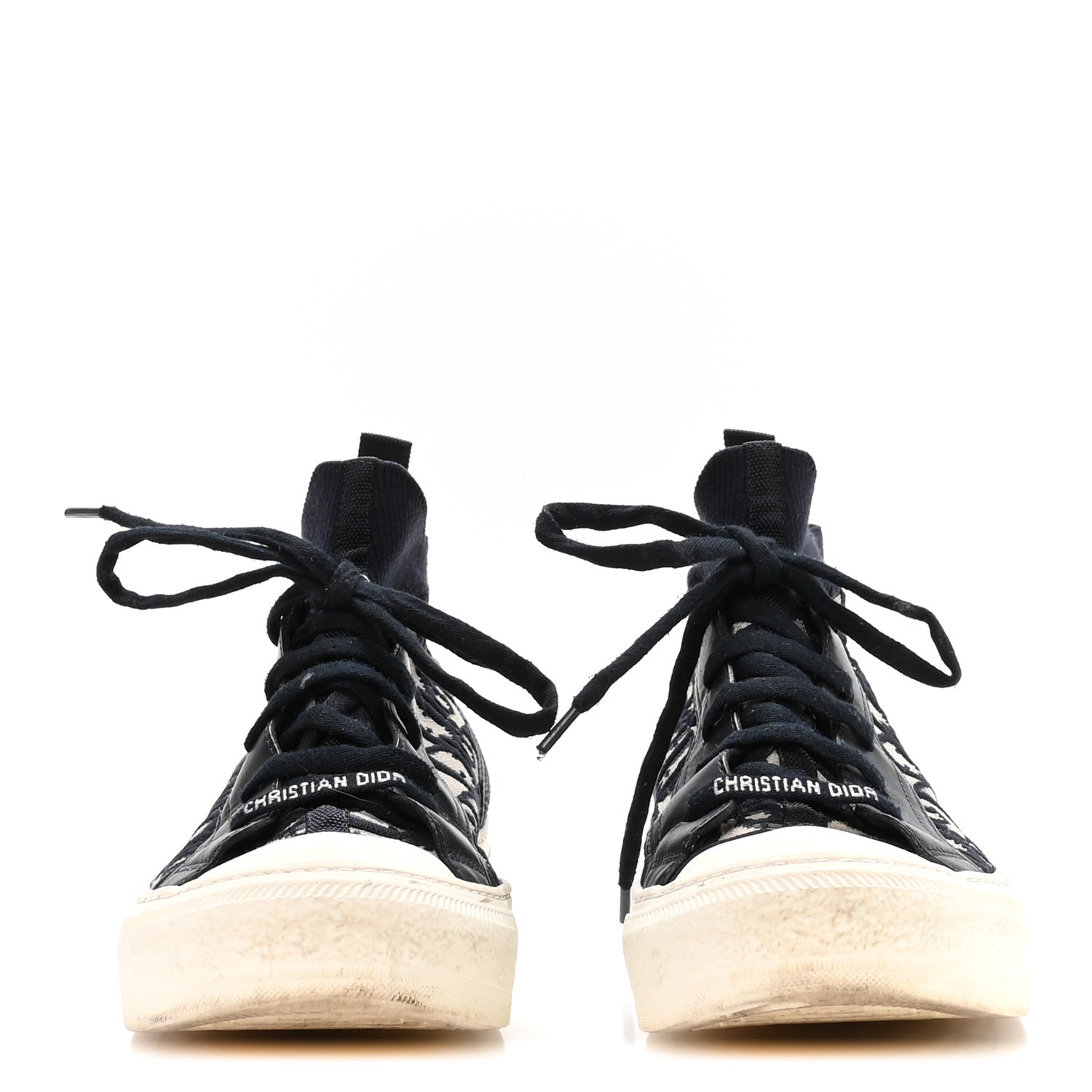 TECHNICAL KNIT CALFSKIN OBLIQUE WOMENS WALK'N DIOR HIGH TOP SNEAKERS DEEP BLUE