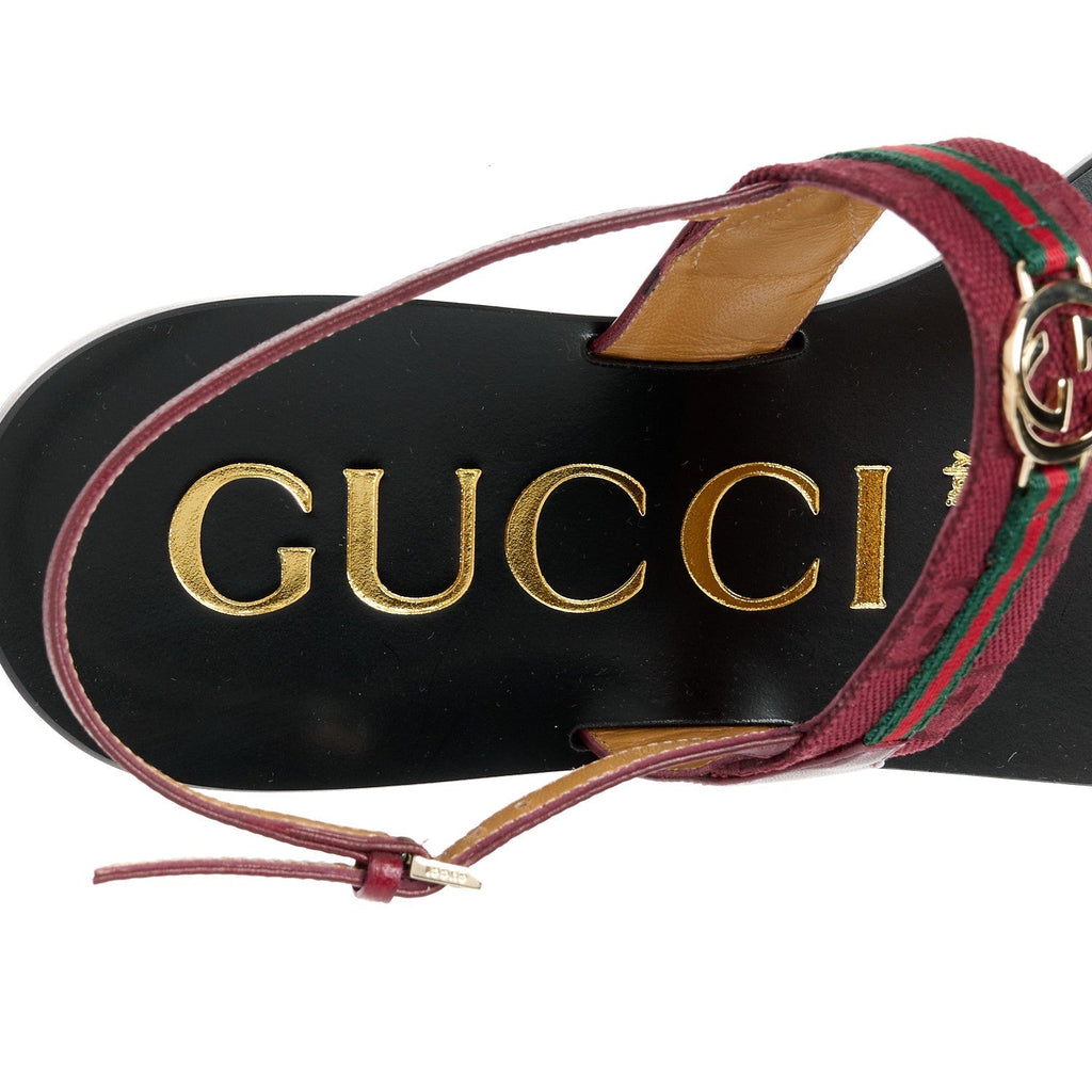 NEW CANVAS GG MALAGA KID WEB INTERLOCKING G WOMENS THONG SANDALS ROSSO ANCORA