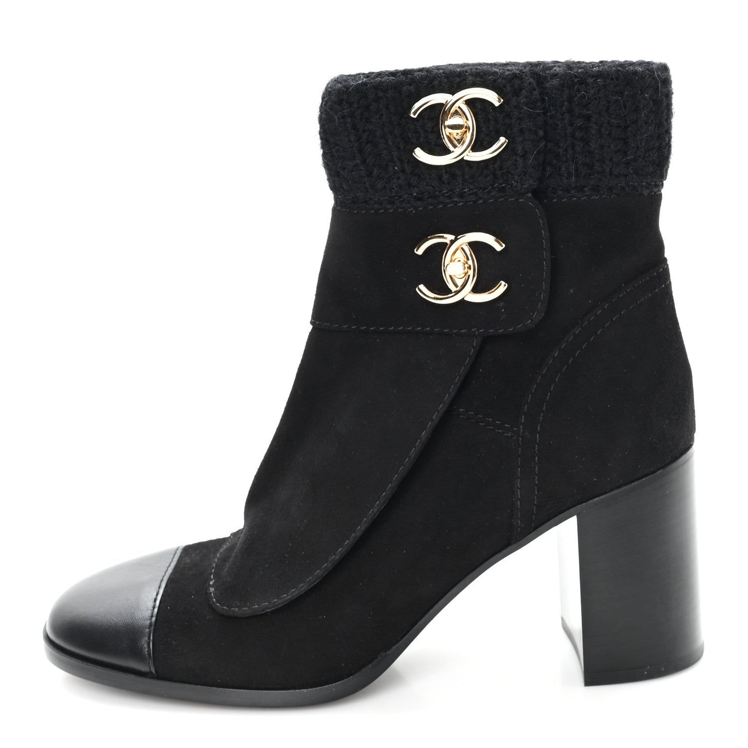 SUEDE LAMBSKIN KNIT CC SHORT BOOTS BLACK