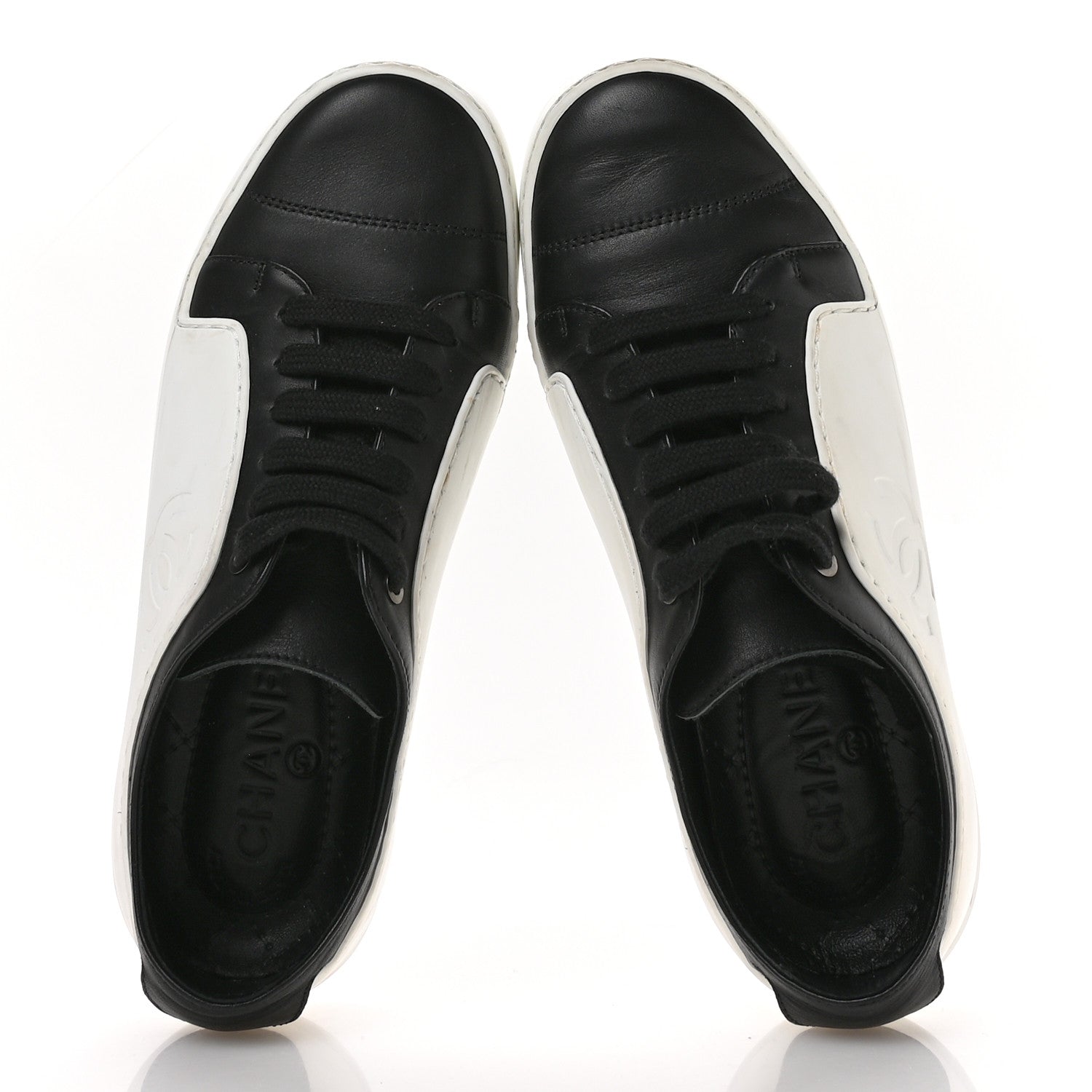 CALFSKIN WOMENS CC SNEAKERS BLACK WHITE