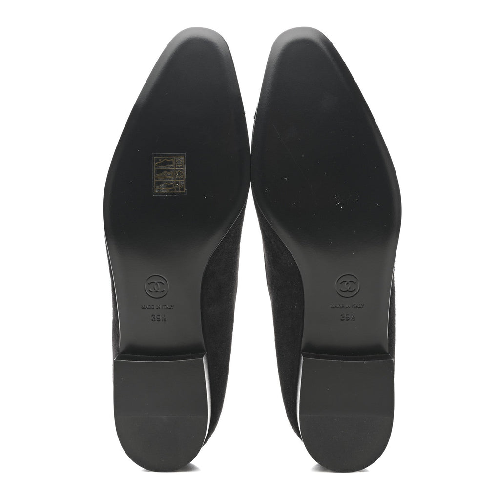 SUEDE KIDSKIN LAMBSKIN PATENT CALFSKIN CAP TOE CC MARY JANE FLATS BLACK