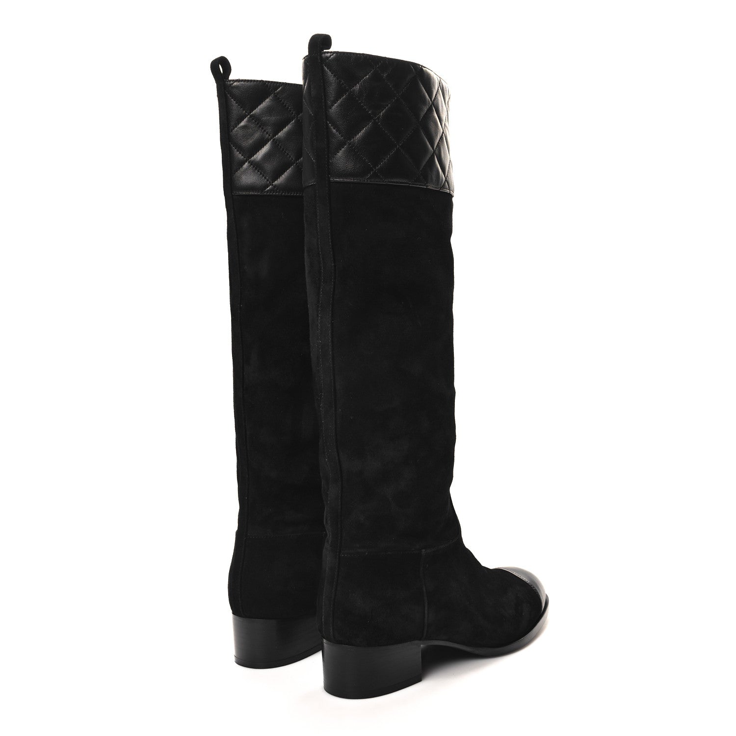 SUEDE CALFSKIN LAMBSKIN QUILTED KNEE HIGH BOOTS BLACK