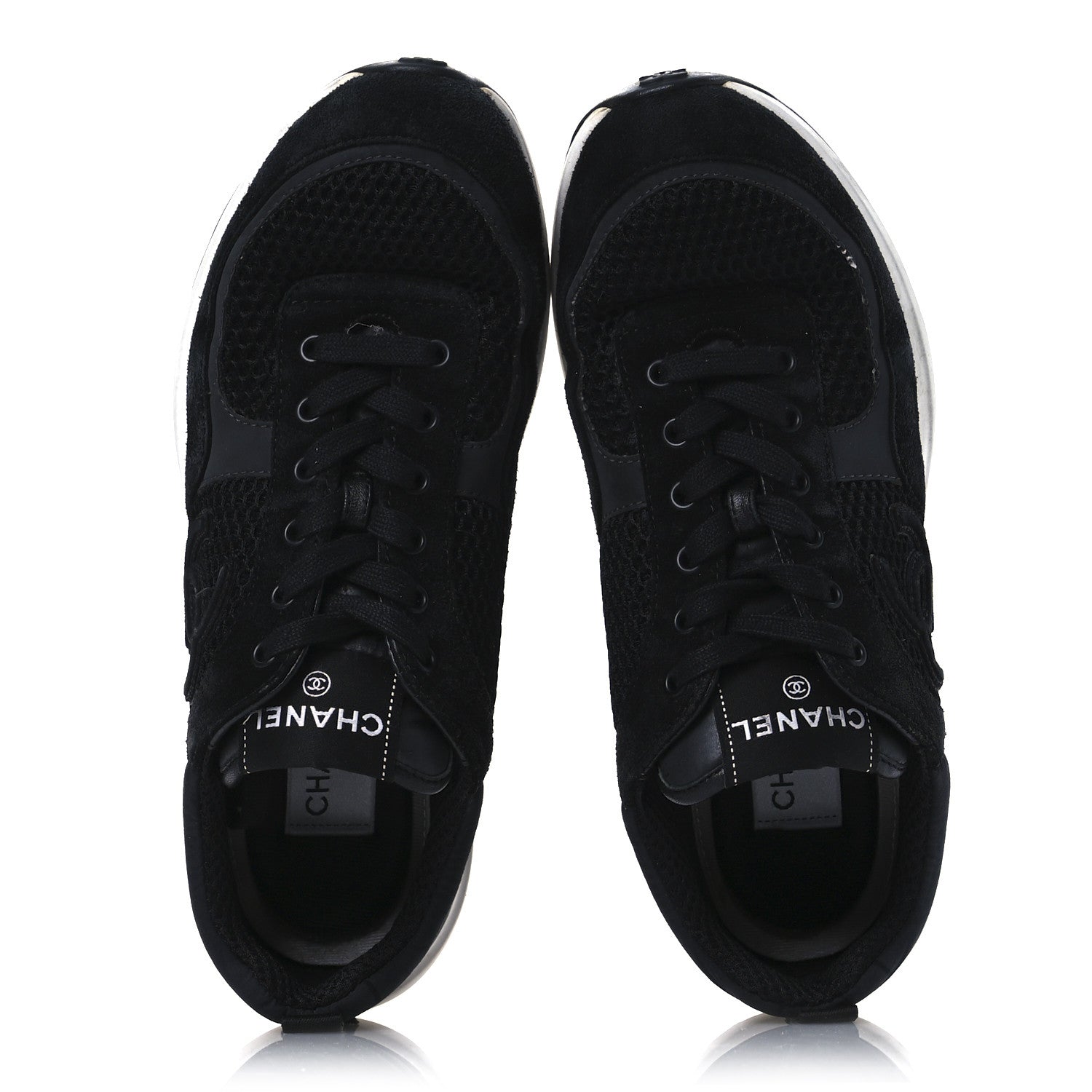 CALFSKIN MESH LYCRA SUEDE WOMENS LOGO SNEAKERS BLACK