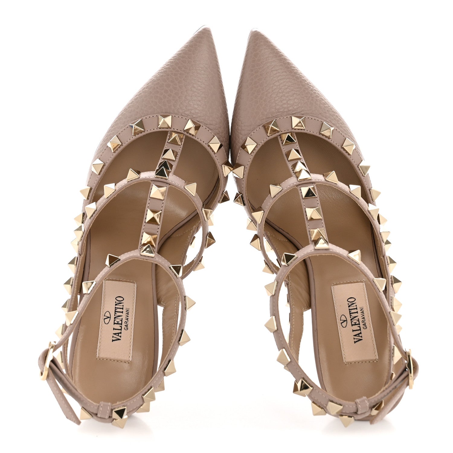 PATENT NAPPA ROCKSTUD ANKLE STRAP 100MM PUMPS POUDRE