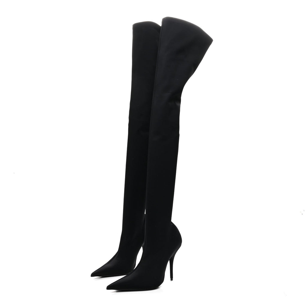 SPANDEX POINTED TOE KNIFE 110MM THIGH HIGH BOOTS BLACK