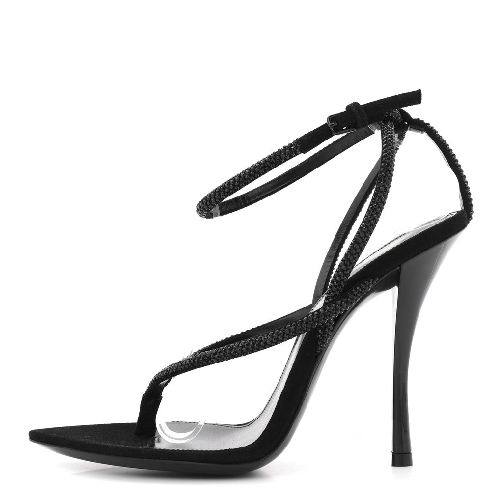 CRYSTAL SUEDE CALFSKIN NADJA 105 ANKLE STRAP SANDALS BLACK