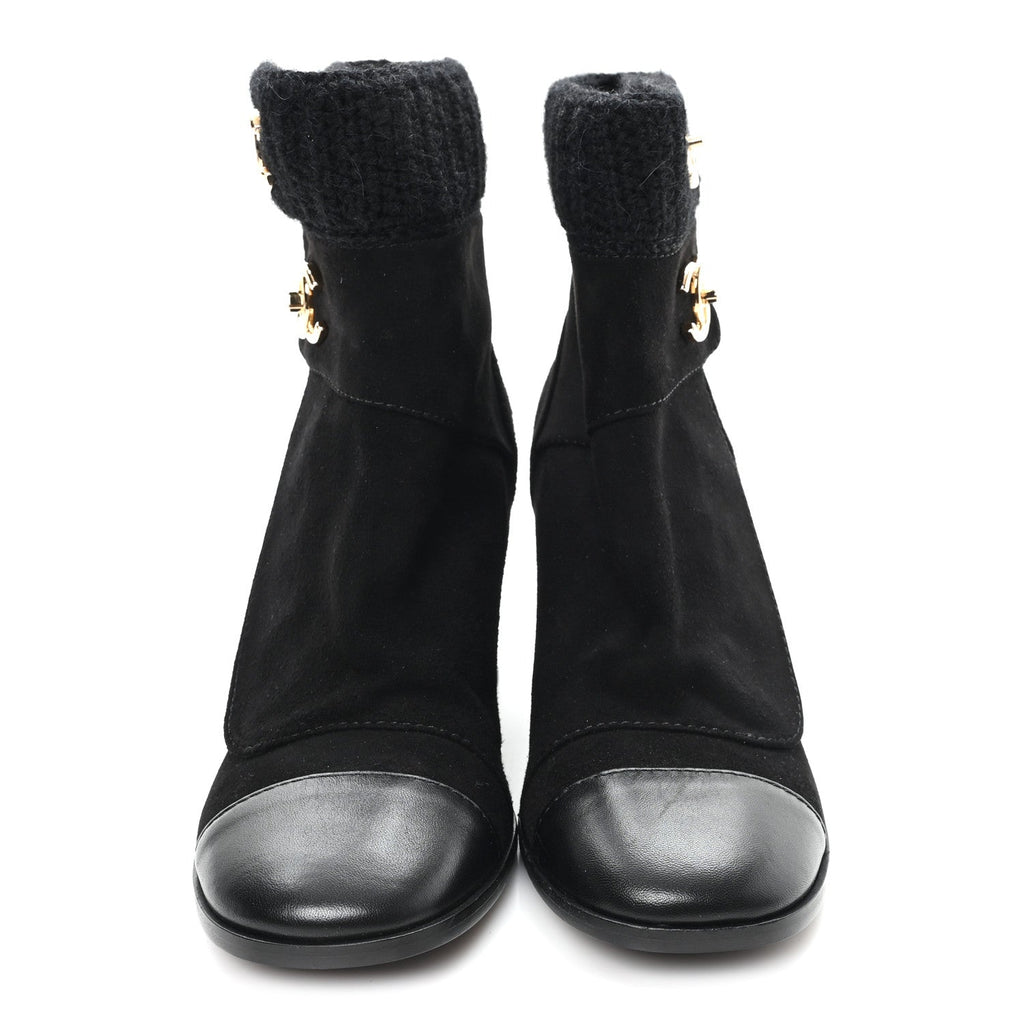 SUEDE LAMBSKIN KNIT CC SHORT BOOTS BLACK