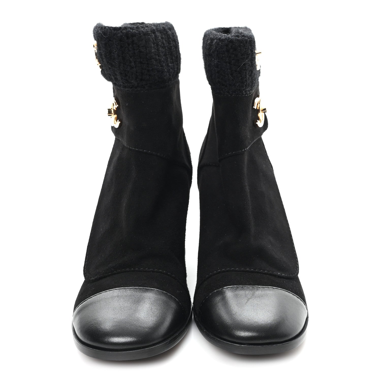 SUEDE LAMBSKIN KNIT CC SHORT BOOTS BLACK