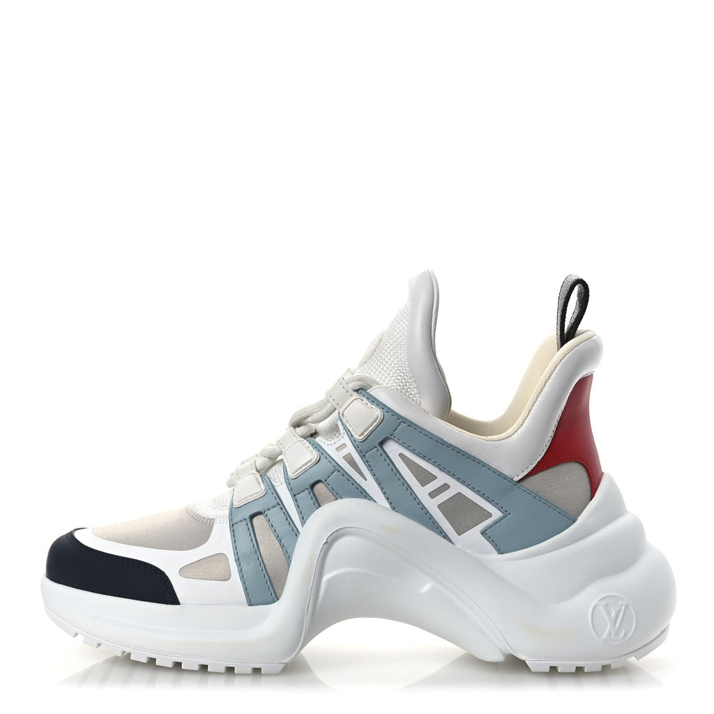 CALFSKIN TECHNICAL NYLON LV ARCHLIGHT SNEAKERS WHITE BLUE GRIS