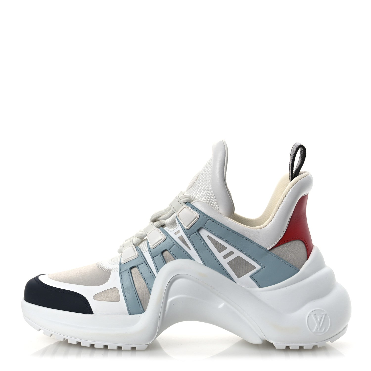 CALFSKIN TECHNICAL NYLON LV ARCHLIGHT SNEAKERS WHITE BLUE GRIS