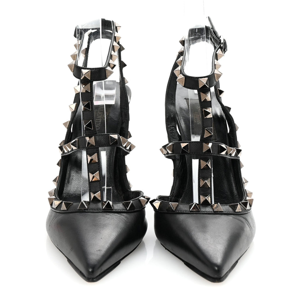 CALFSKIN NAPPA ROCKSTUD ANKLE STRAP 100MM PUMPS BLACK