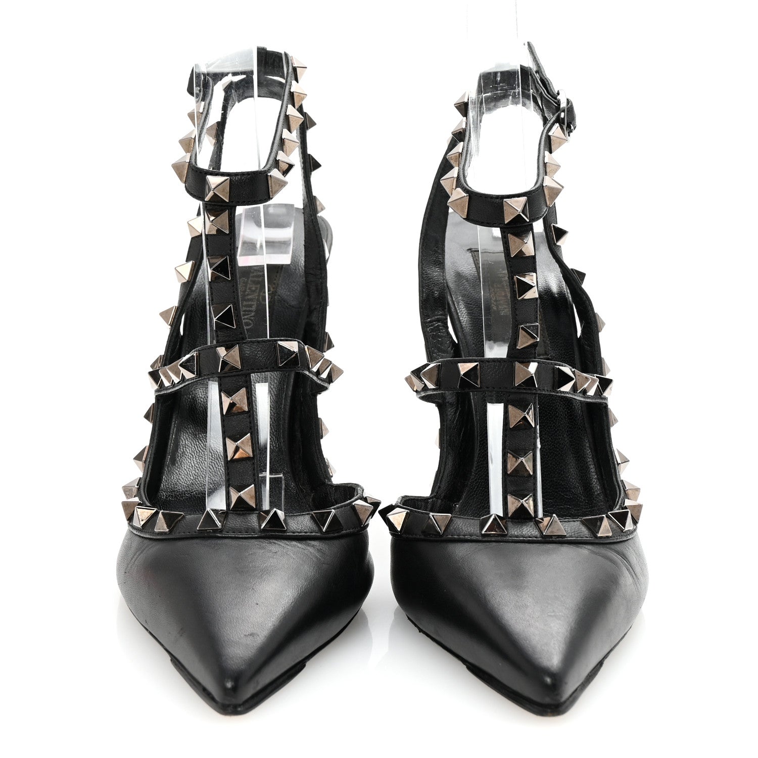 CALFSKIN NAPPA ROCKSTUD ANKLE STRAP 100MM PUMPS BLACK