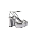 Prada Leather Metallic Sandals - Silver platform heels