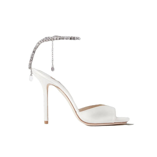 Jimmy Choo Crystal-Embellished Satin Sandals - White
