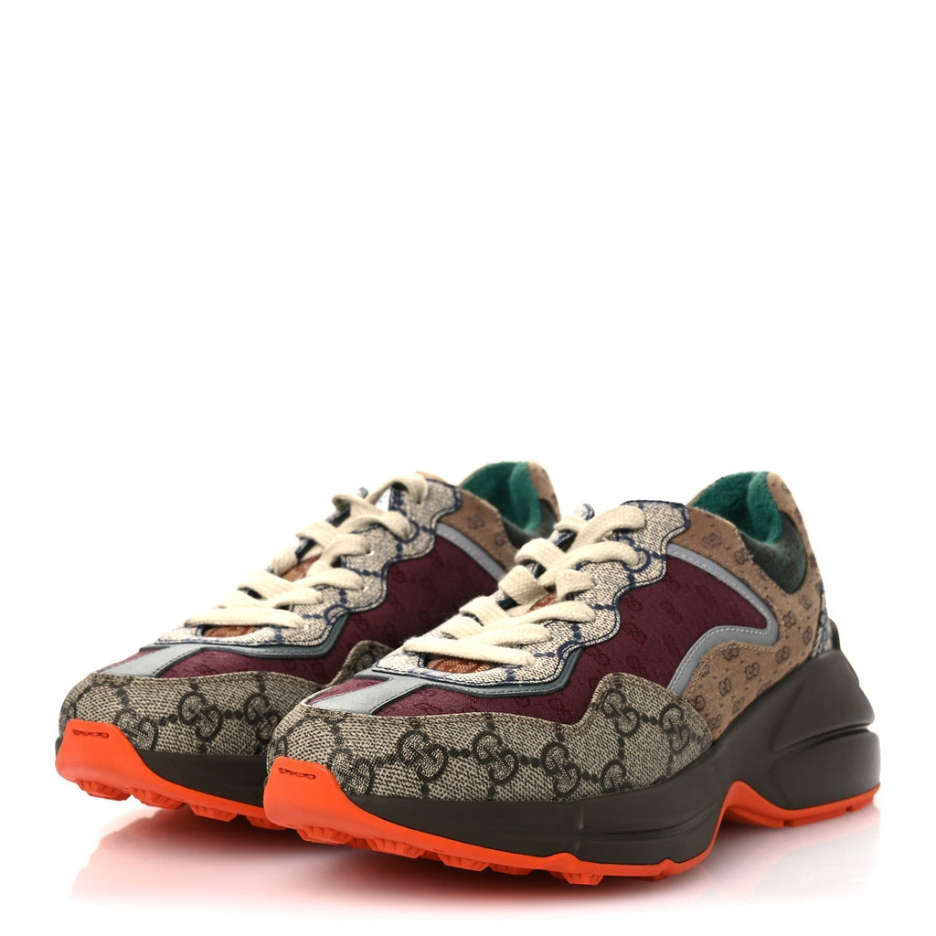 GG SUPREME MONOGRAM MIX MONOGRAM WOMENS RHYTON SNEAKERS BORDEAUX BEIGE EBONY