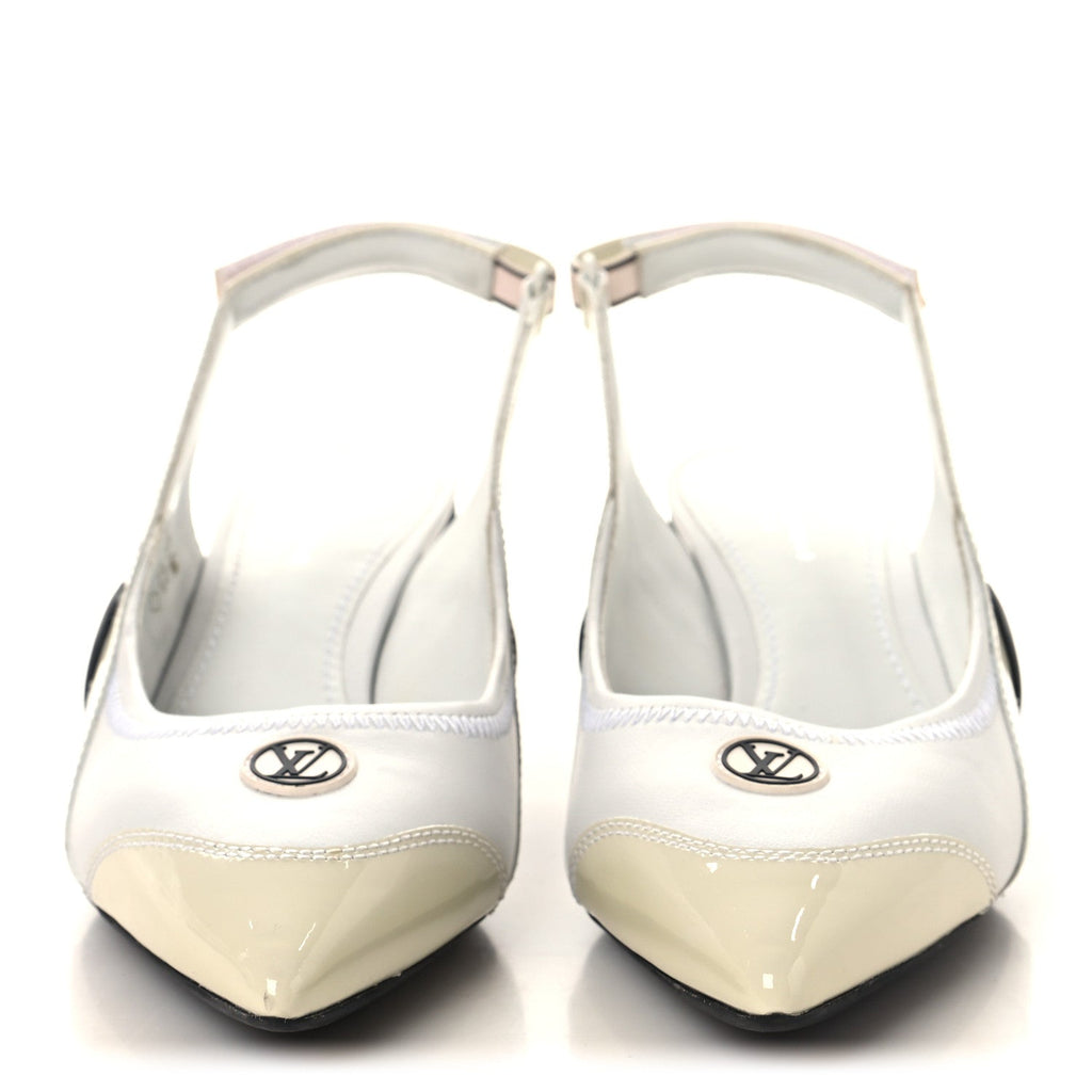 LAMBSKIN PATENT CALFSKIN ARCHLIGHT SLINGBACK PUMPS WHITE BLACK