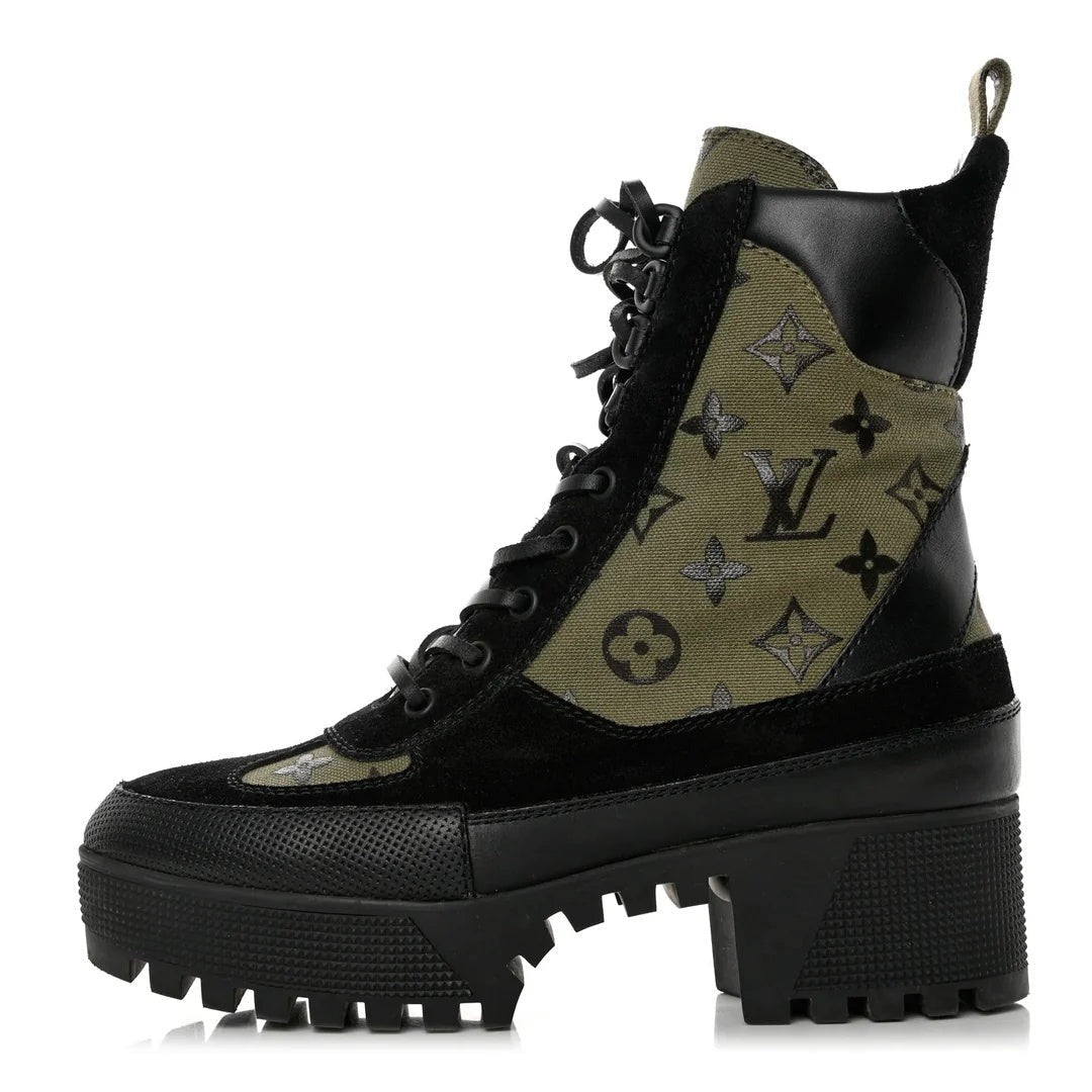 Louis Vuitton Suede Laureate Platform Chelsea Boot - Khaki/Green Monogram